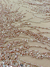 Dantela Couture Auriu Rose cu Model Liniar, cu Perle, Margele si Paiete